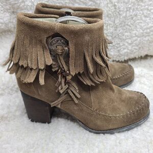 Sbicca Jessa Fringed Suede Leather Boho Ankle Boots size‎ 9